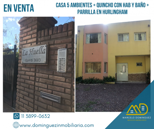 CASA 5 AMBIENTES + QUINCHO 2 AMBIENTES CON PARRILLA A LA VENTA EN HURLINGHAM