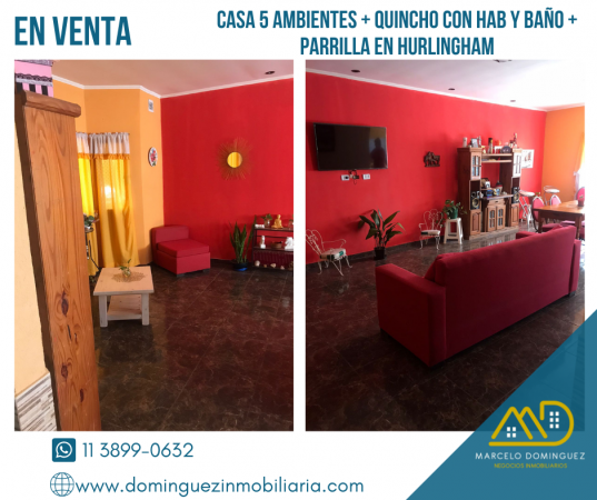 CASA 5 AMBIENTES + QUINCHO 2 AMBIENTES CON PARRILLA A LA VENTA EN HURLINGHAM