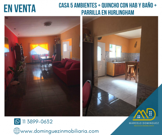 CASA 5 AMBIENTES + QUINCHO 2 AMBIENTES CON PARRILLA A LA VENTA EN HURLINGHAM