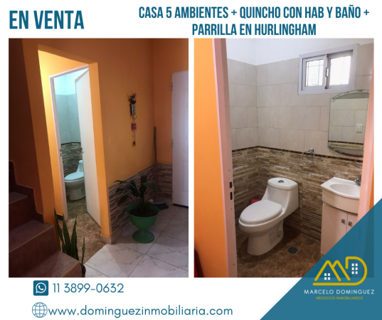 CASA 5 AMBIENTES + QUINCHO 2 AMBIENTES CON PARRILLA A LA VENTA EN HURLINGHAM