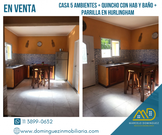 CASA 5 AMBIENTES + QUINCHO 2 AMBIENTES CON PARRILLA A LA VENTA EN HURLINGHAM