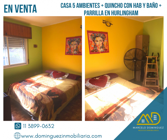 CASA 5 AMBIENTES + QUINCHO 2 AMBIENTES CON PARRILLA A LA VENTA EN HURLINGHAM